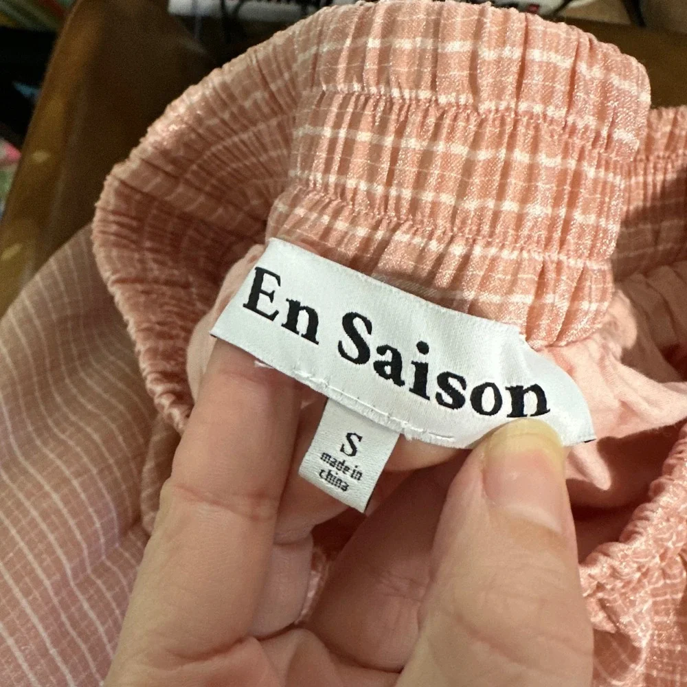 EN SAISON |‎ Peach Pink Sparkle Tiered Boho Feminine Stripe Midi Skirt, Size S